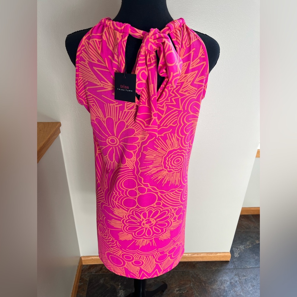 New Trina Turk pink Juju halter neck mini resort ready shift dress. Size XS - Picture 6 of 9